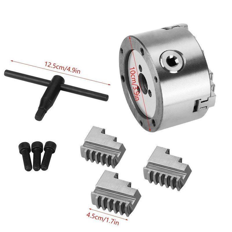 旋盤チャック　三爪　スクロールチャック　100mm　3ジョー旋盤チャック　ストレートインロー　一体爪型　自動調心旋盤　逆爪3ヶセット　チャッ