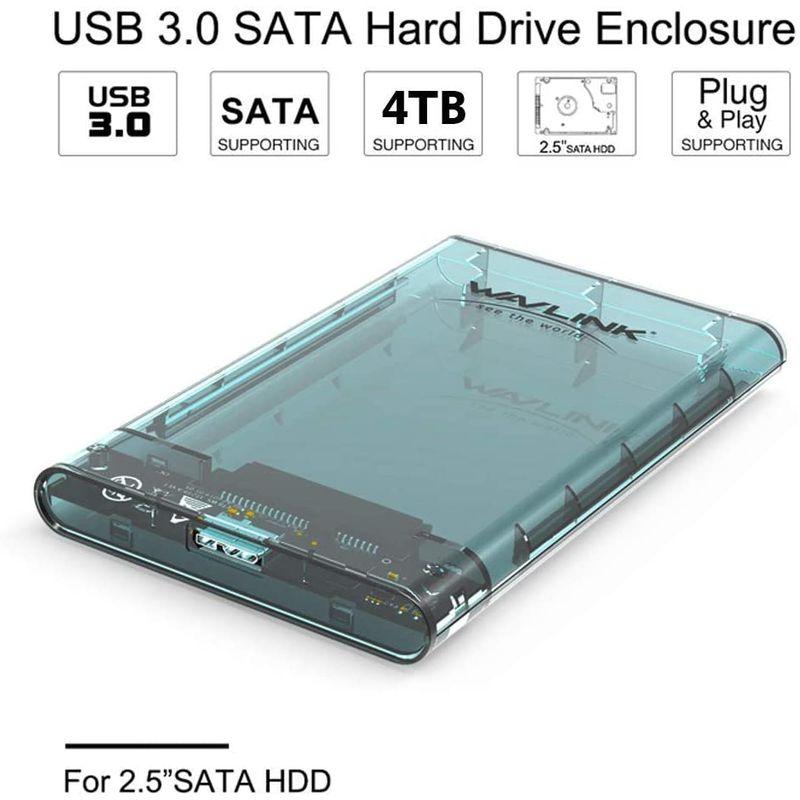 WAVLINK 2.5インチ SATA USB 3.0 外付けハードドライブエンクロージャ、ポータブルクリアハードディスクケース 2.5