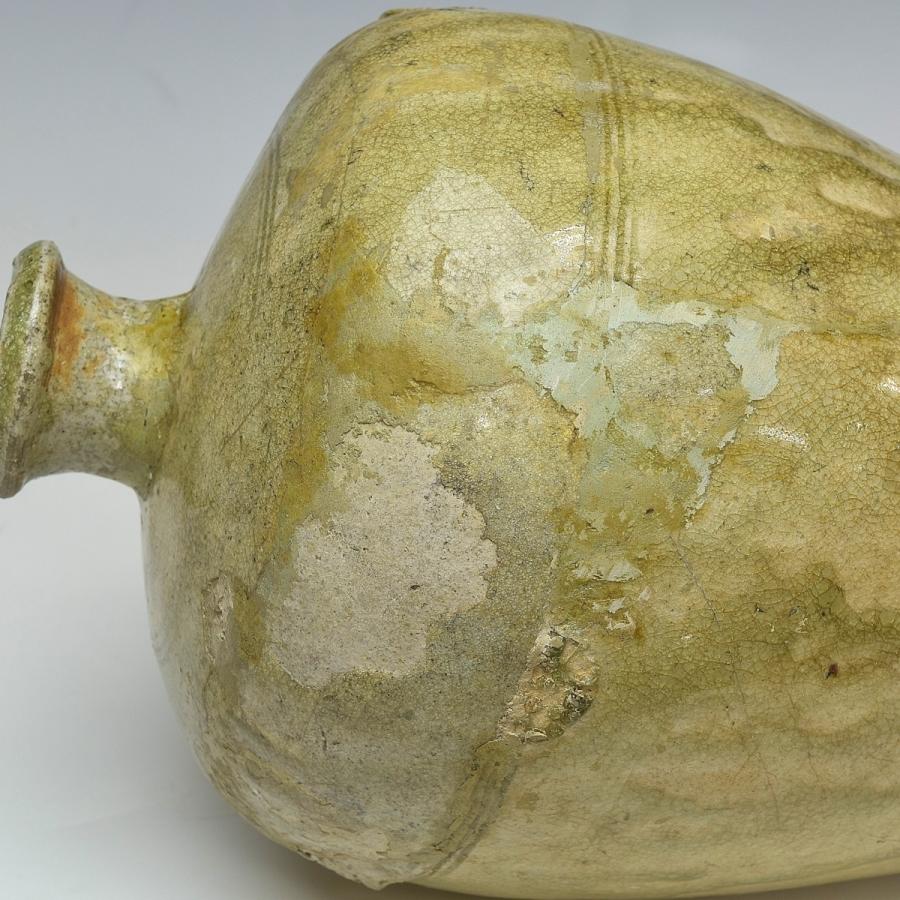 趣楽】 希少 鎌倉時代 古瀬戸 灰釉瓶子 高さ29，5cm 花瓶 壺 本物