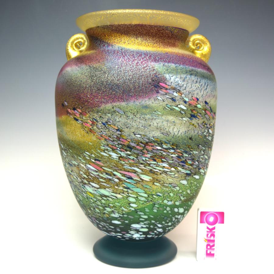 石井康治作 「花筏」 手吹き硝子 人気硝子工芸作家 希少作品 高さ32cm 