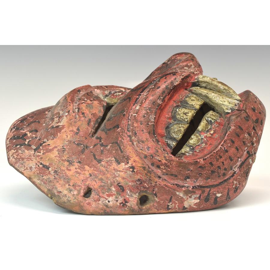 趣楽】 時代 インドネシア ジャワ島 木彫彩色面 古面 魔除