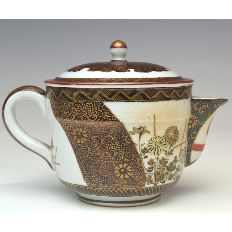 趣楽】 煎茶道具 明治時代 九谷焼 細密絵付け急須と湯冷まし 好状態