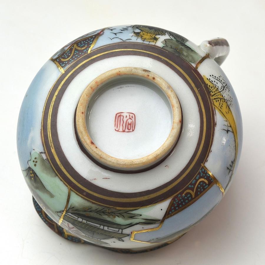 趣楽】 煎茶道具 明治時代 九谷焼 細密絵付け急須と湯冷まし 好状態