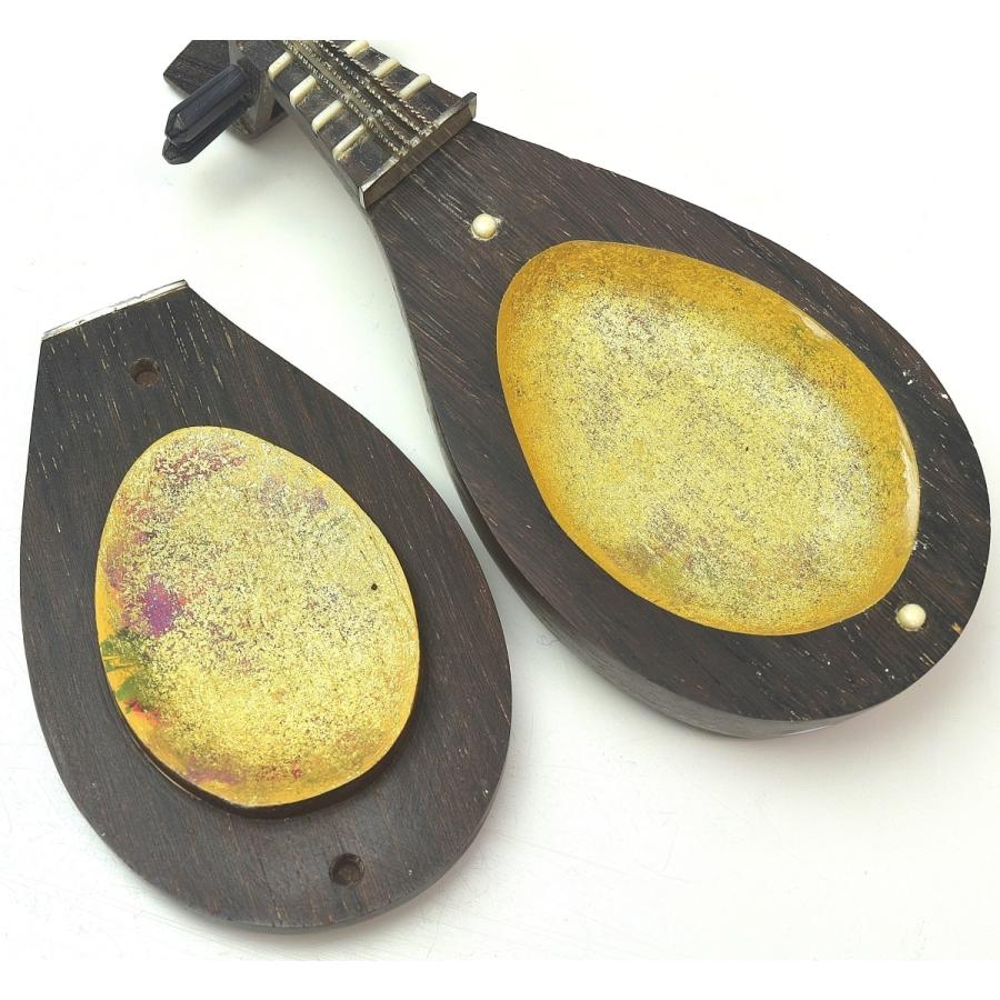 趣楽】 出藤清鵬作 鉄刀木材 琵琶型香合 幅13，5cm 共箱