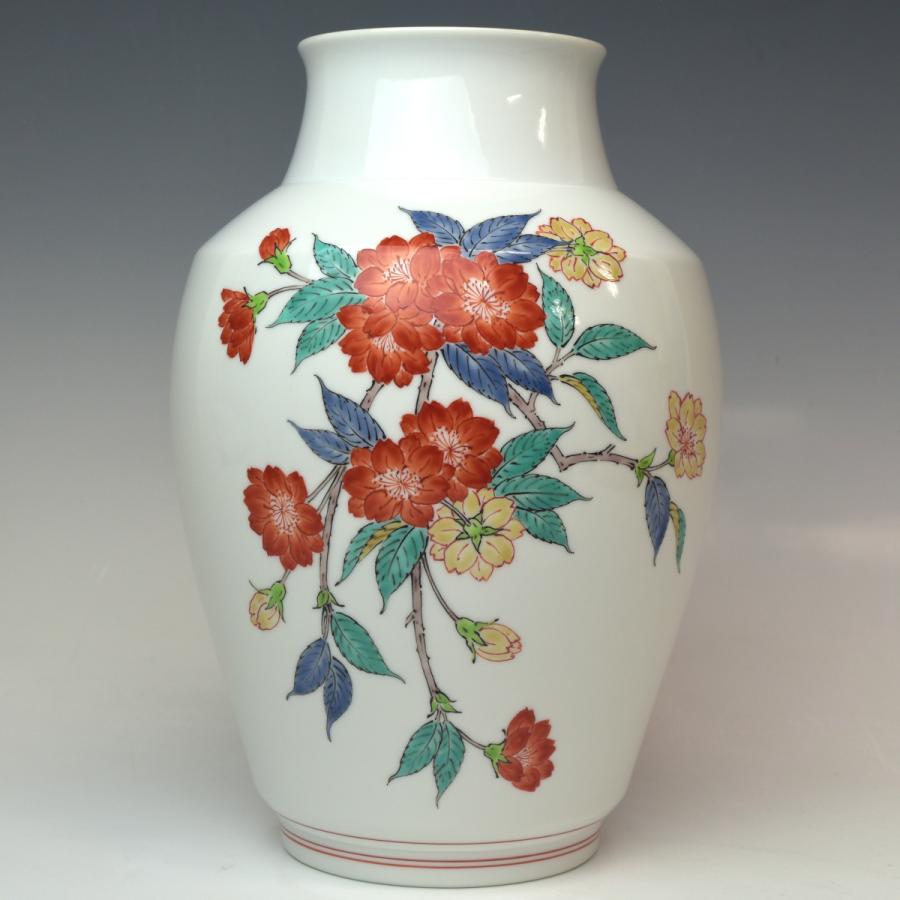 人間国宝 十四代 酒井田 柿右衛門 錦 花鳥図 花瓶 共箱 栞 高19cm 本物
