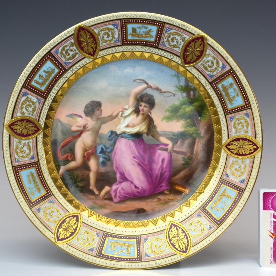 【趣楽】 １９世紀　ヴィエナスタイル　ワグナー絵付　天使と美人図飾り皿　直径２３，９ｃｍ　本物保証　Ｊ１９８１｜shurakudo-antique｜02