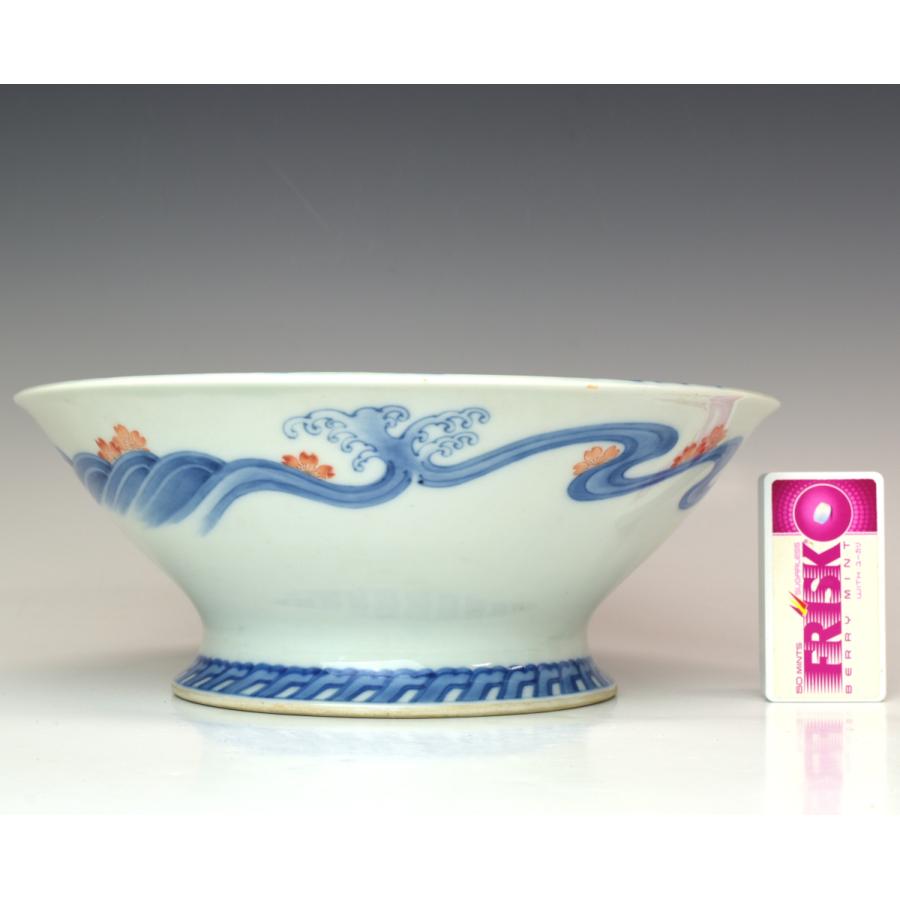 趣楽】 明治時代 オールド深川製磁 「染錦 桜青海波画 菓子器 趣楽】 明治時代 オールド深川製磁 「染錦 桜青海波画 菓子器