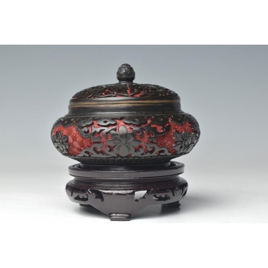 堆朱 蓋付き壺 中国美術 彫刻 骨董品 置物 昭和レトロ アンティーク