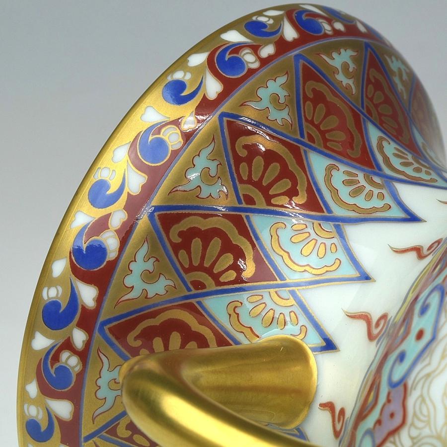 趣楽】 香蘭社謹製 染錦雲麒麟龍鳳凰図環付花瓶 高さ26cm 共 趣楽】 香蘭社謹製 染錦雲麒麟龍鳳凰図環付花瓶 高さ26cm 共