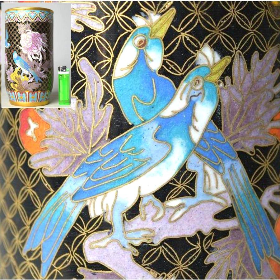 趣楽】 中国古玩 七宝花鳥図花瓶 高20cm 重量870g