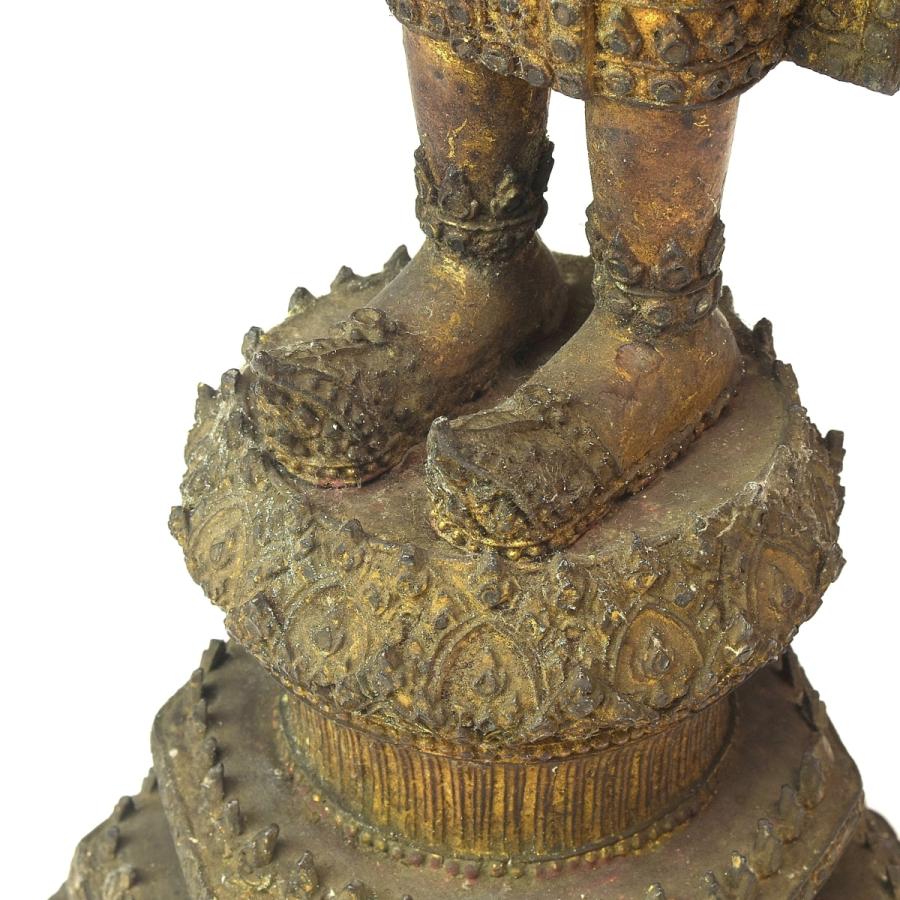 趣楽】 希少 仏教美術 18世紀頃 泰国 古銅塗金象嵌仏像 高さ