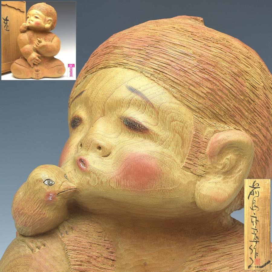 趣楽】 人気彫刻家 前島秀章作 「童 森の便り」 大作 高さ40cm