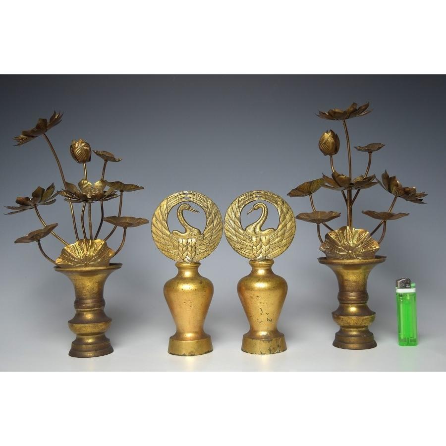 趣楽】 仏教美術 銅器塗金仏具四点 仏花 L981 : l981 : 趣楽堂 趣楽】 仏教美術 銅器塗金仏具四点 仏花 L981 : l981 : 趣楽堂