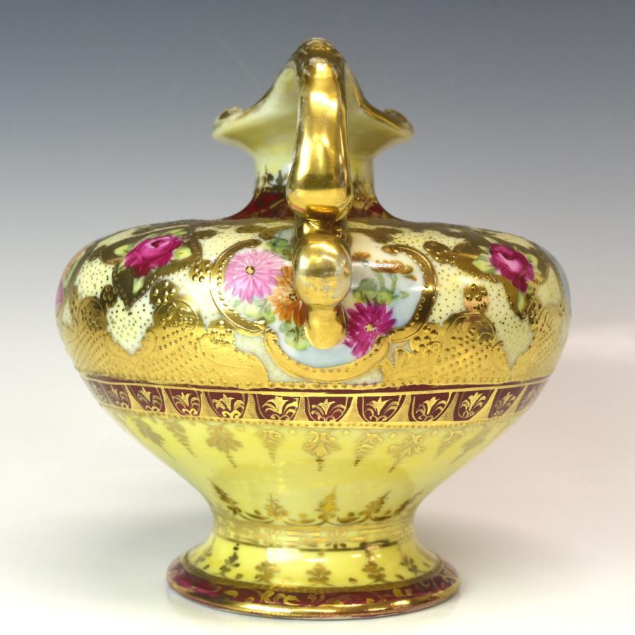 ノリタケ 【趣楽】 オールドノリタケ 花図金彩耳付花瓶 幅20，5cm