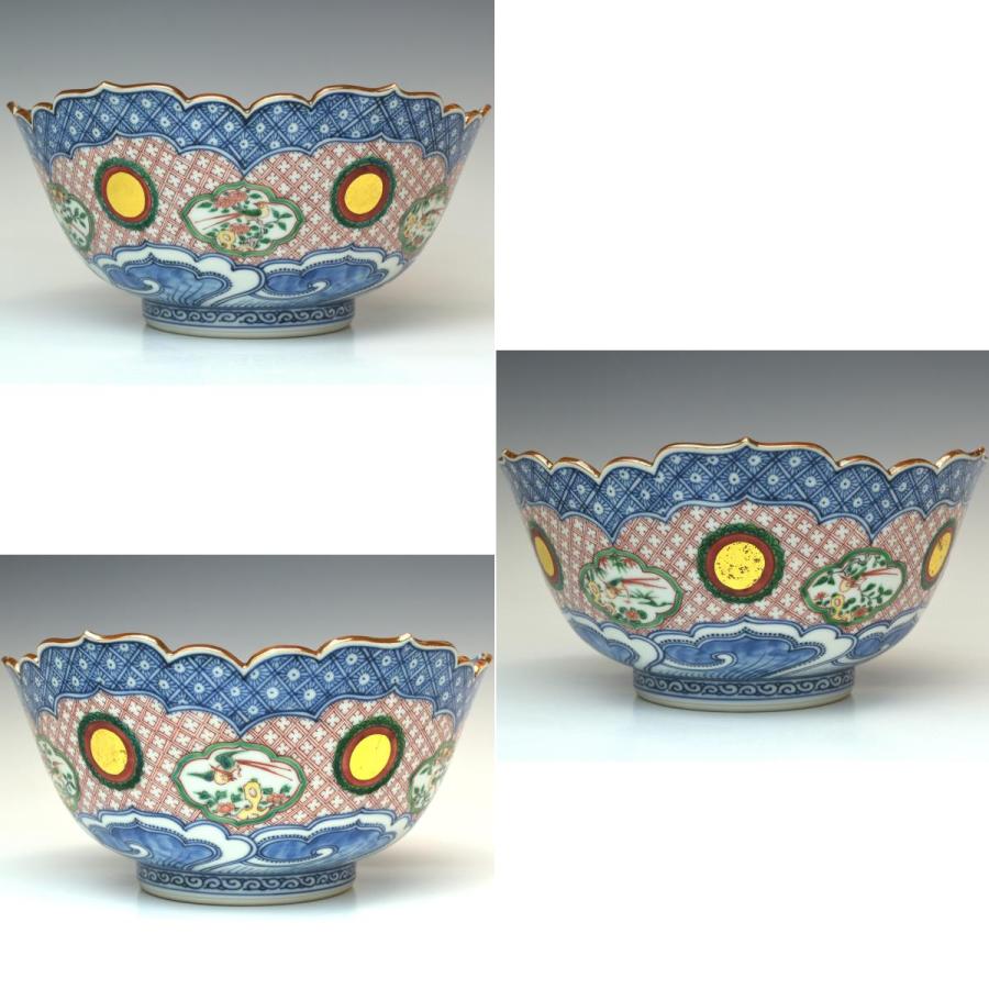 趣楽】 京焼の名工 四世 三浦竹泉作 祥瑞赤絵花縁文菓子鉢 直径22