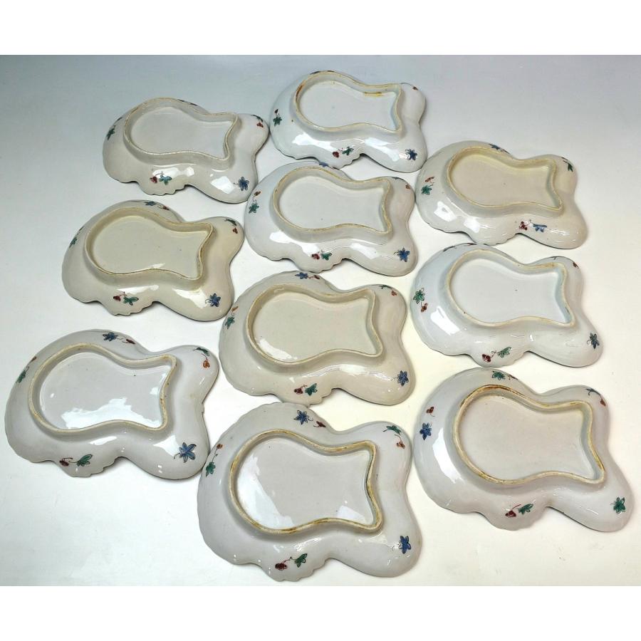 趣楽】 幕末〜明治時代 古伊万里 柿右衛門手変形小紋皿十枚