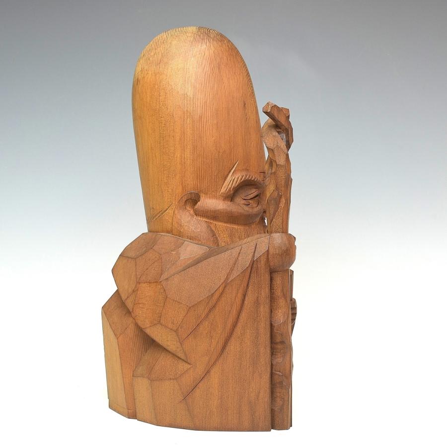 趣楽】 飛騨一位一刀彫 寿之作 木彫り寿老人像 高さ31cm ノミ彫り