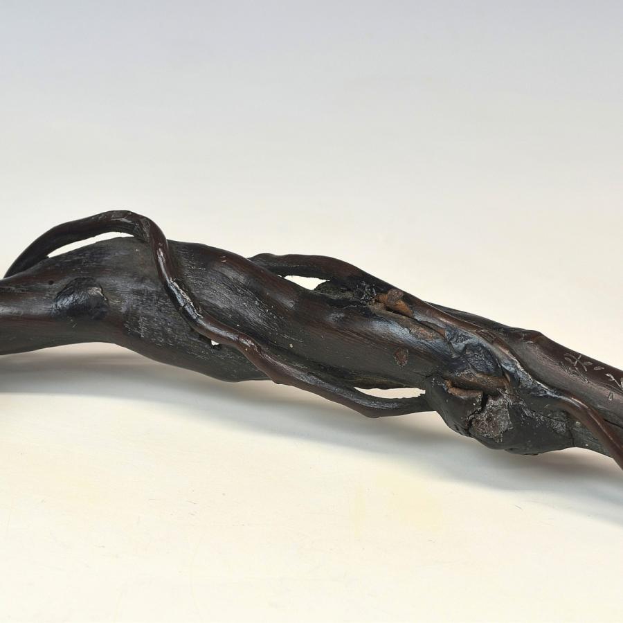趣楽】 中国古玩 時代 木彫り漢詩彫り如意 長さ33，5cm