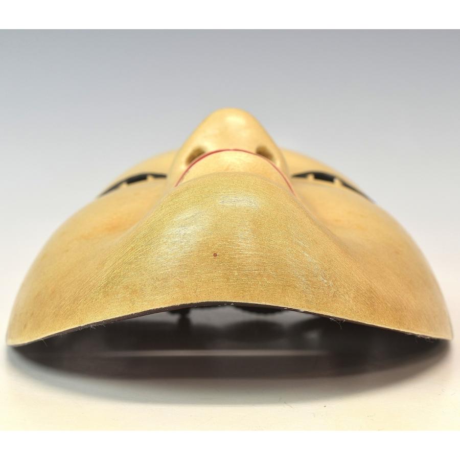 趣楽】 時代 木彫 能面 小面 在銘 縦21cm 重量144g 能面根付付