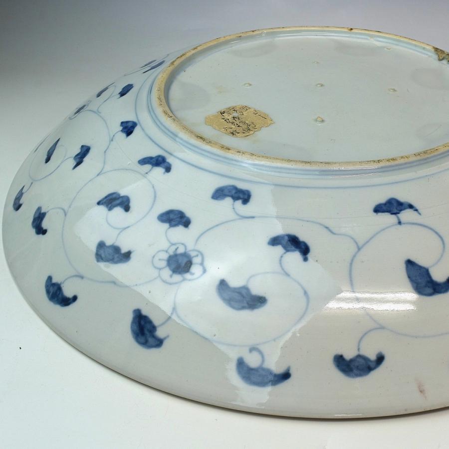 趣楽】 明治時代 古伊万里龍図細密小紋飾り皿 直径45，3cm 本物