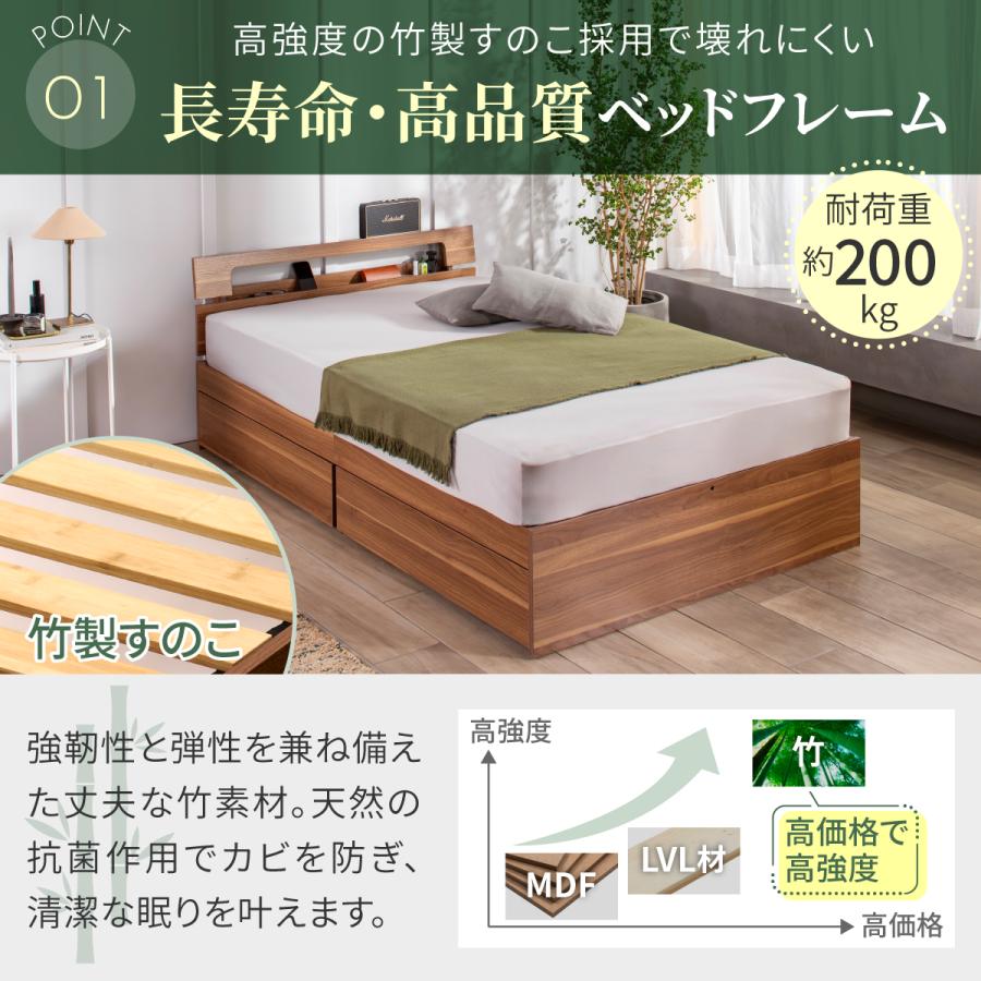 GOKUMIN ベッド ダブル すのこベッド2口コンセント付き 耐荷重200kg