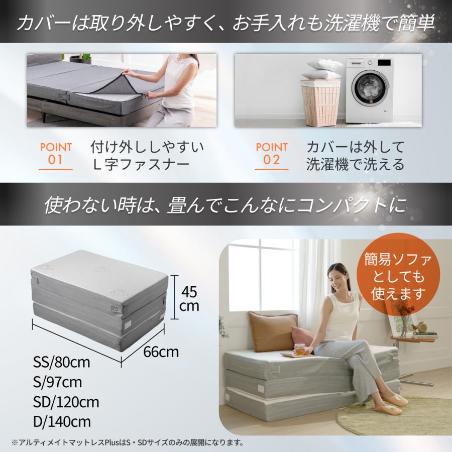 アルティメイトマットレスplus+ ダブル 折りたたみ ウレタン 硬め 柔らかめ 高反発 高弾性 低反発 厚さ15cm 三つ折り 敷布団 ベッド ごくみん 爆買_13