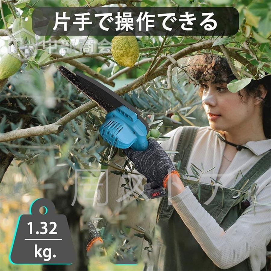 充電式チェーンソー 小型チェンソー マキタ 電動チェーンソー 18Vバッテリー互換対応 家庭用強力 片手 軽量 木工切断 枝切り 伐採 ポータブル【本体のみ】|shuu-store|02