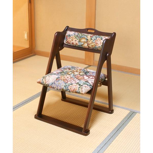 御仏前和風折り畳み椅子 「花柄」　座面高さ約35cm　和室用椅子　和室用いす｜shuunou-interior