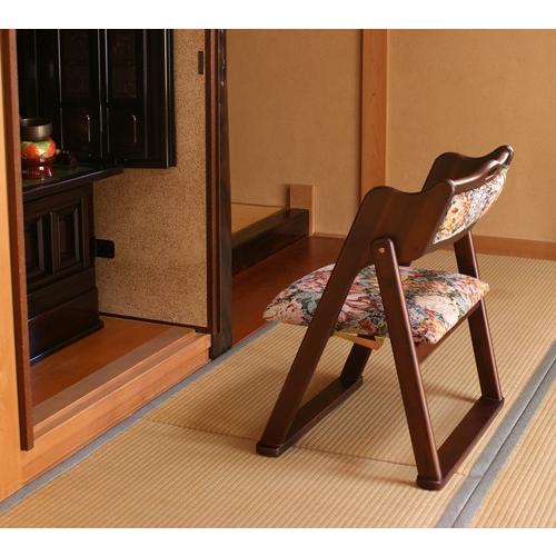 御仏前和風折り畳み椅子 「花柄」 座面高さ約35cm 和室用椅子 和室用い