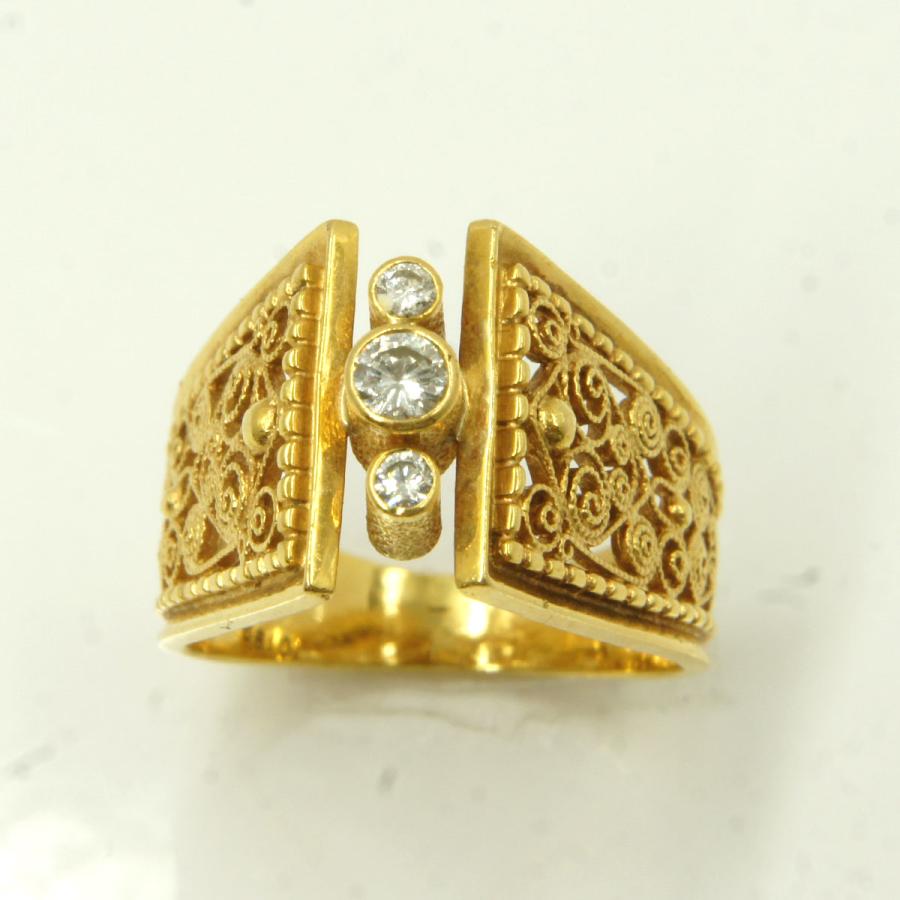 K18ダイヤモンドリング D0.199ct #12 酒井公男 作品 唐草模様 K18ダイヤモンドリング D0.199ct #12 酒井公男 作品 唐草模様