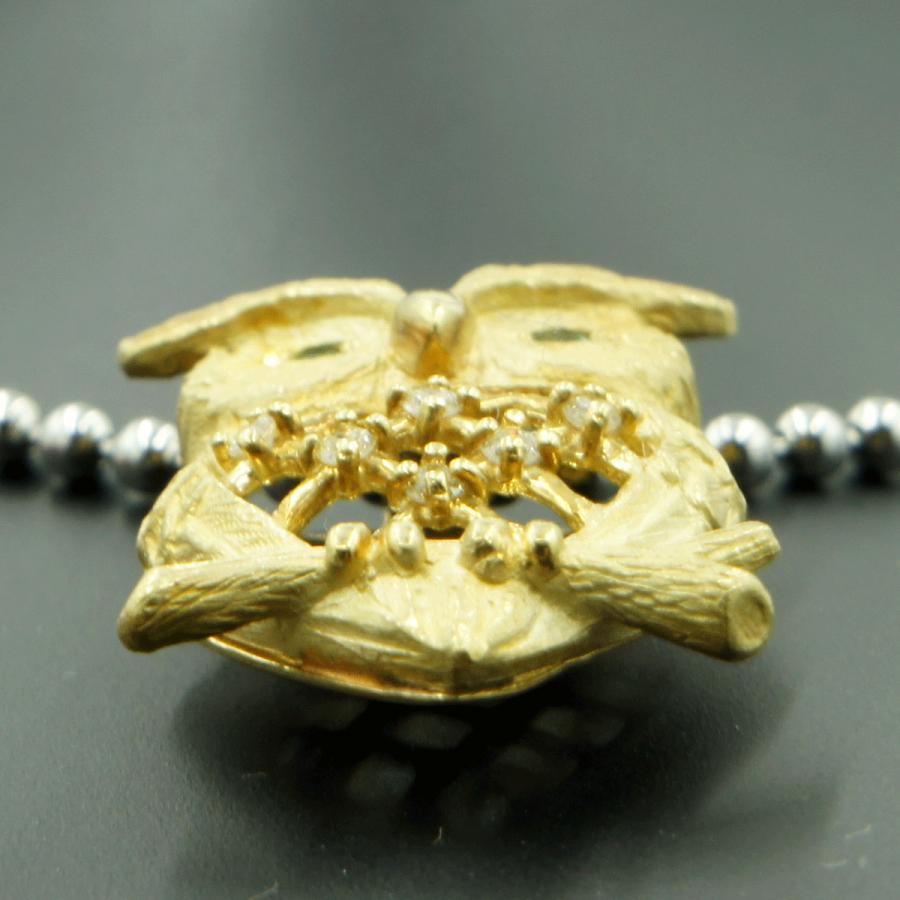 K18エメラルドペンダントトップ「フクロウ」（中古） 