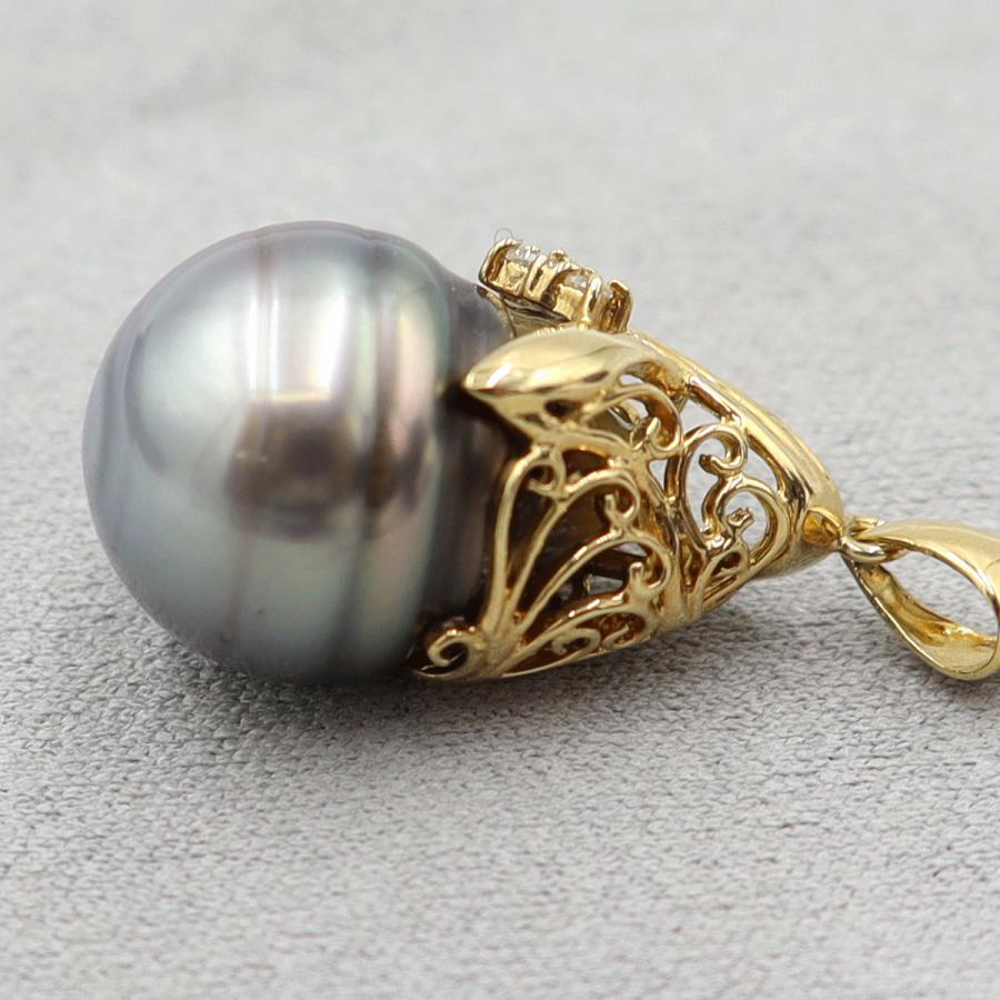 K18黒蝶パールペンダントトップ P12mm トップサイズ縦22.5mm・横12.2mm  