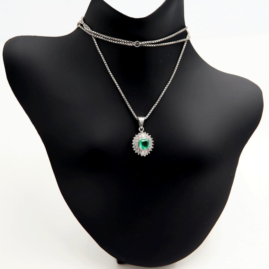 Pt850エメラルドペンダントネックレス E0.36ct D0.26ct トップ