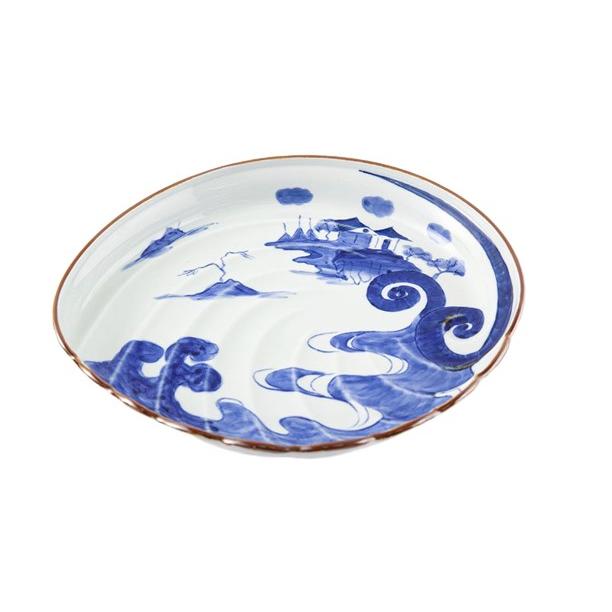 染付山水鮑型【大盛皿】有田焼 賞美堂本店 其泉 S-3677 大皿