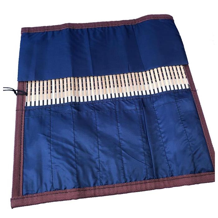 筆巻 / 筆巻き 高級編みポケット付き・四方布巻き 33×33cm 箱付き : 筆