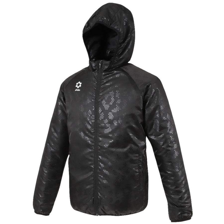 スフィーダ sfida フットサル BP パデッドフルジップジャケット 防風 撥水 トリコット起毛 裏起毛 ポケット 防寒 立ち襟 フード ジャンパー アウター 上着 HEX Beastライン  SA21833 BLACK SFIDA（スフィーダ） sfida BP パデッドフルジップジャケット 防風 撥
