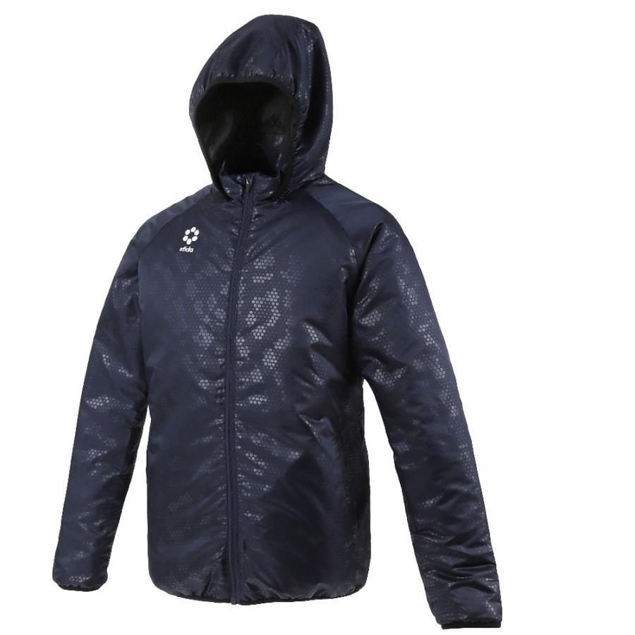 スフィーダ sfida フットサル BP パデッドフルジップジャケット 防風 撥水 トリコット起毛 裏起毛 ポケット 防寒 立ち襟 フード ジャンパー アウター 上着 HEX Beastライン  SA21833 NAVY SFIDA（スフィーダ） sfida BP パデッドフルジップジャケット 防風 撥