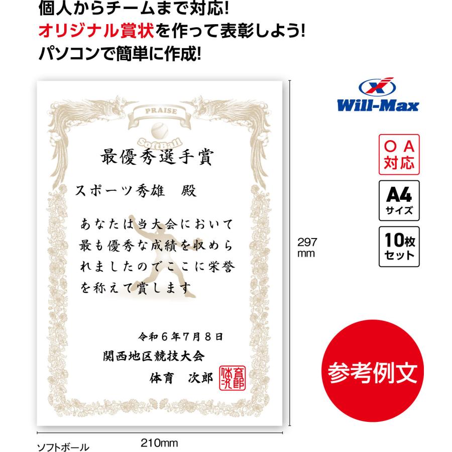 UNIX（ユニックス） 種目別賞状用紙 ソフトボール 賞状 A4 10枚 テスト