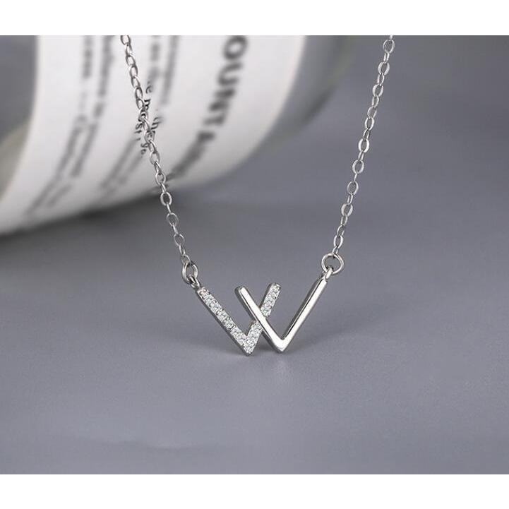 W字型 ネックレス レディース アクセサリー シンプル (シルバー ローズ