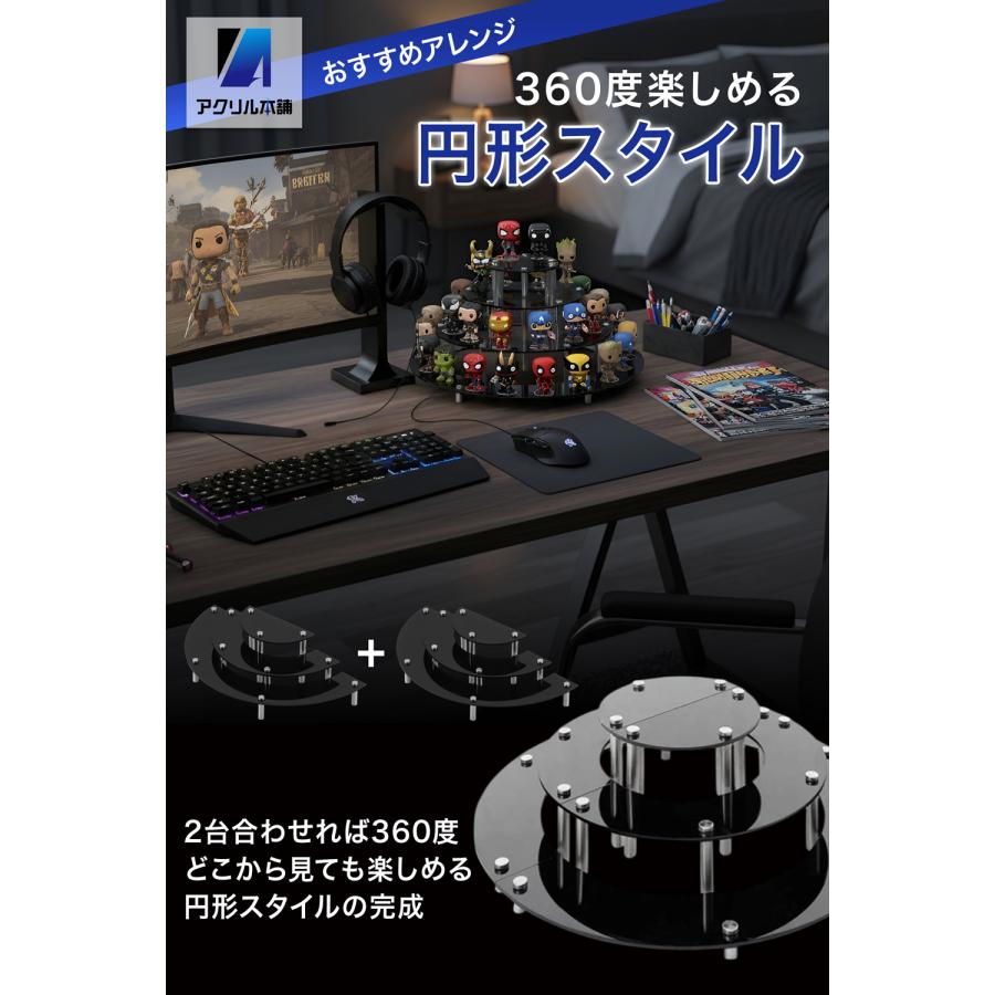 アクリル本舗 ディスプレイスタンド 円形 3段 クリア ブラック 黒