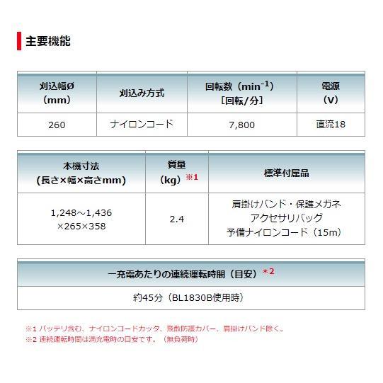 【送料無料】■マキタ 18V 充電 式草刈機 MUR193DZ ★軽量2.4kg 刈込幅260mm ナイロンコード式 MUR193DSFの本体　※沖縄・北海道発送不可｜sic-kikai｜05