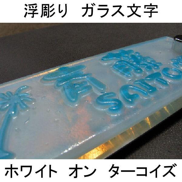 ガラス表札 門扉 玄関 Hyo052 表札 Diy 工具 表札 オーダー彫刻 マンション表札 トツエム ホワイト オン ターコイズブルー 戸建表札にも 機能門柱表札にも 落ちない文字表札 浮彫り表札 マンション用 しど彫刻工作室
