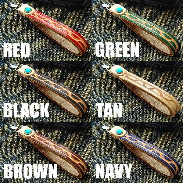 KC,s ターコイズ レザー携帯電話ストラップ スタンプツー /牛革 送料無料 メンズ 本革 レザー 携帯電話 au foma docomo softbank iphone レディース | KC,s | 01