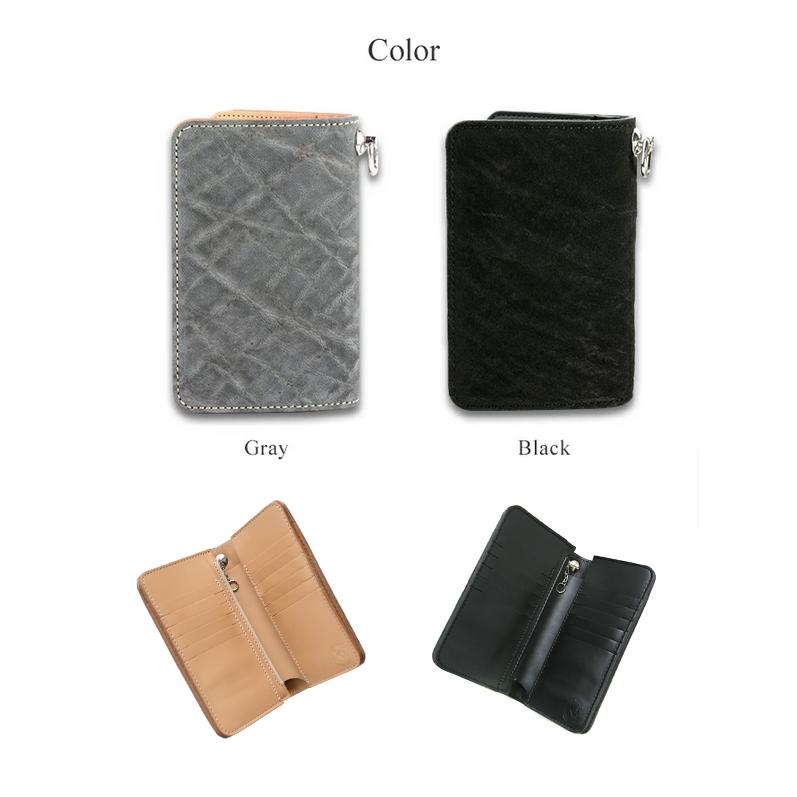 長財布 二つ折り財布 送料無料 KC,s エレノア・エレファント 象革 牛革 グレー 短財布、ミドルウォレット、ゾウ革、人気、ブランド、男性用、紳士物、 | KC,s | 03