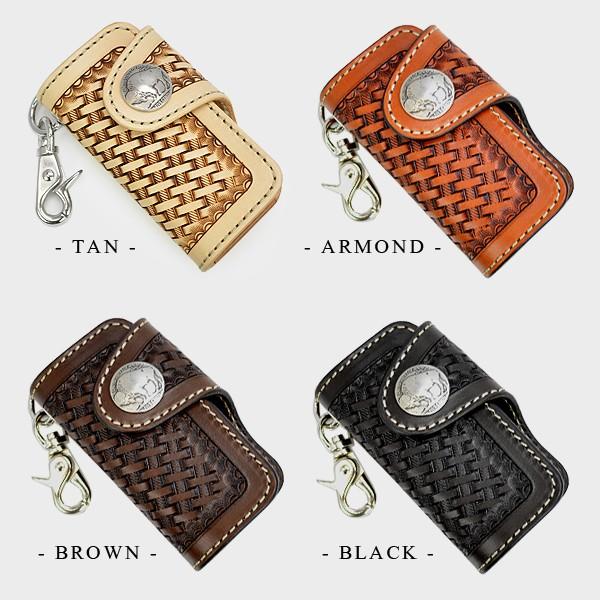 キーケース メンズ 牛革 送料無料 KC,ｓ ケイシイズ ハンギングキーケース バスケット スタンプ 本革 紳士物、男性用、コンチョ、USAアンティーク、キー | KC,s | 02