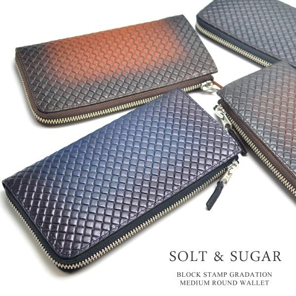 長財布 メンズ 送料無料 ソルト＆シュガー ブロックスタンプ グラデーション ウォレット ラウンドファスナー L字ファスナー ロングウォレット 牛革 長 | 