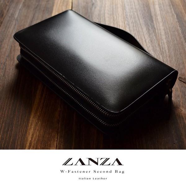 セカンドバッグ【送料無料】LANZA ランザ イタリア製 カウハイドレザー ダブルファスナーセカンドバッグ メンズ 本革 牛革 冠婚葬祭 カバン 鞄 かばん LA-001 |  | 01
