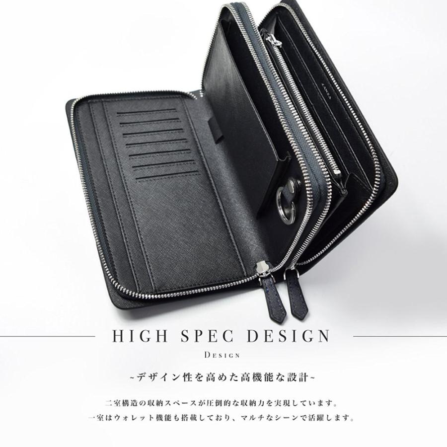 セカンドバッグ【送料無料】LANZA ランザ スペイン製デニムレザー ダブルファスナー セカンドバッグ 鞄 かばん カバン メンズ 牛革 牛皮 革 皮  人気  D-001 |  | 02