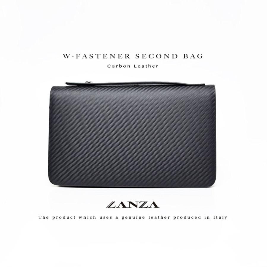 セカンドバッグ メンズ 革【送料無料】LANZA ランザ イタリア製カーボンレザー メンズ ダブルファスナー 撥水 かばん カバン セカンドバック 旅行 C-001 | 