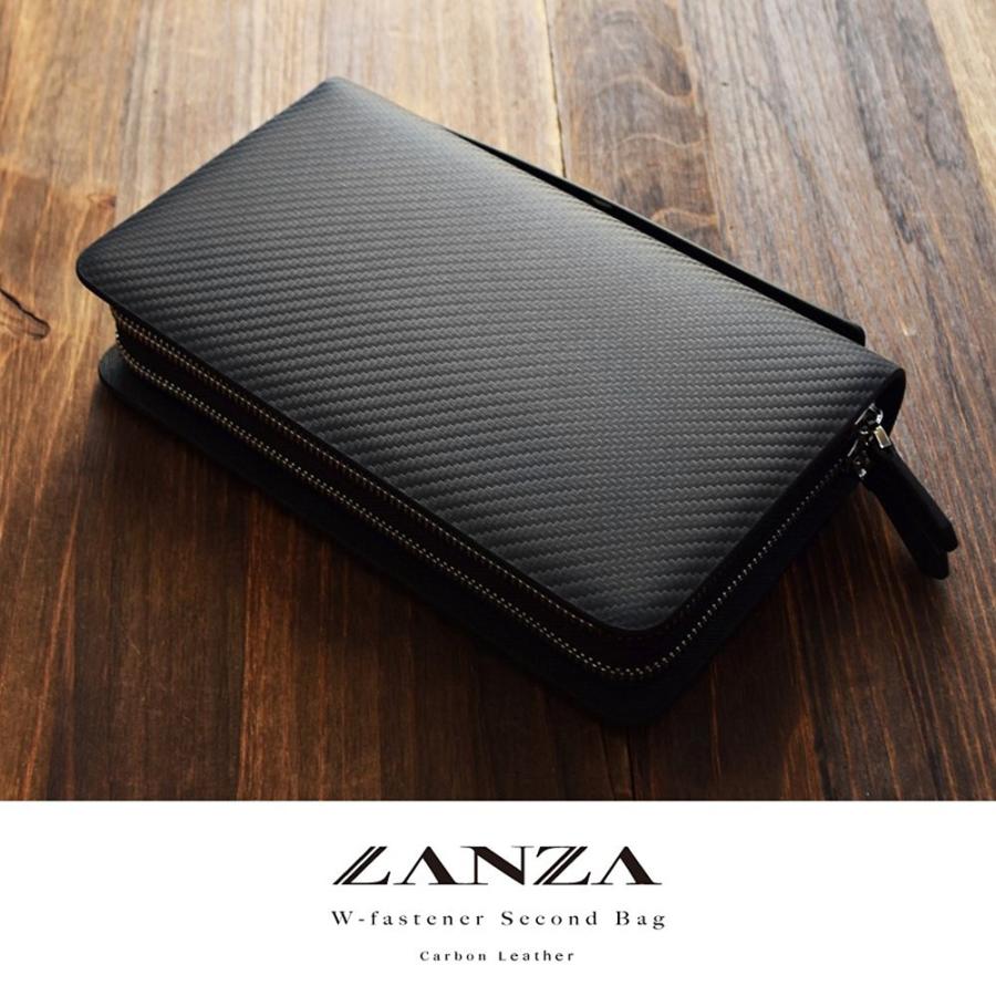 セカンドバッグ メンズ 革【送料無料】LANZA ランザ イタリア製カーボンレザー メンズ ダブルファスナー 撥水 かばん カバン セカンドバック 旅行 C-001 |  | 01
